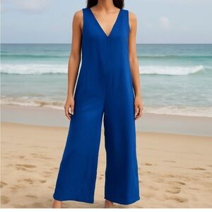 Free People Blue Beach Jumpsuit Size Small
